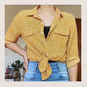 LOFT Yellow Floral Button Up Blouse